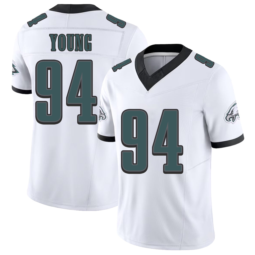 Philadelphia #94 Young Player Football V Neck Short Sleeve White Jersey Byron For Men Youth Women Gift