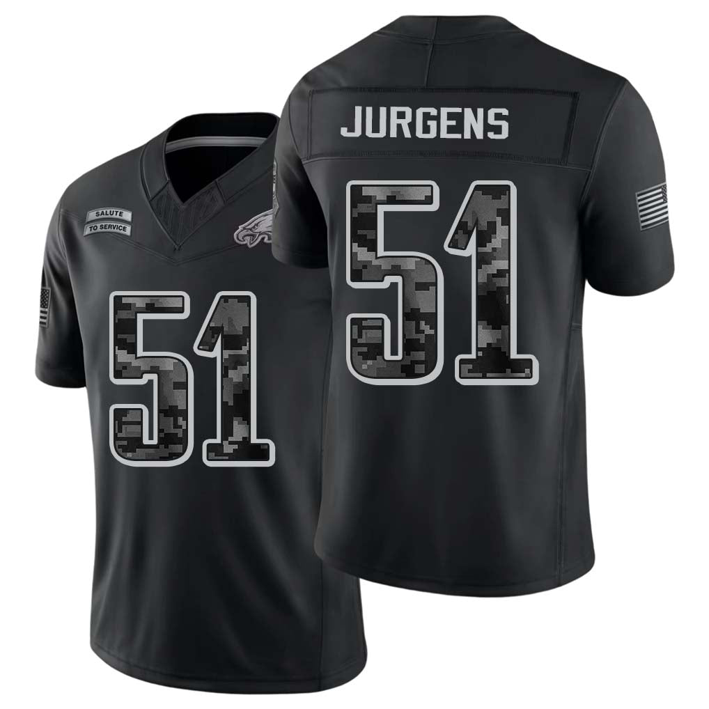 Philadelphia #51 Jurgens Player Football V Neck Short Sleeve Black Jersey Cam For Men Youth Women Gift