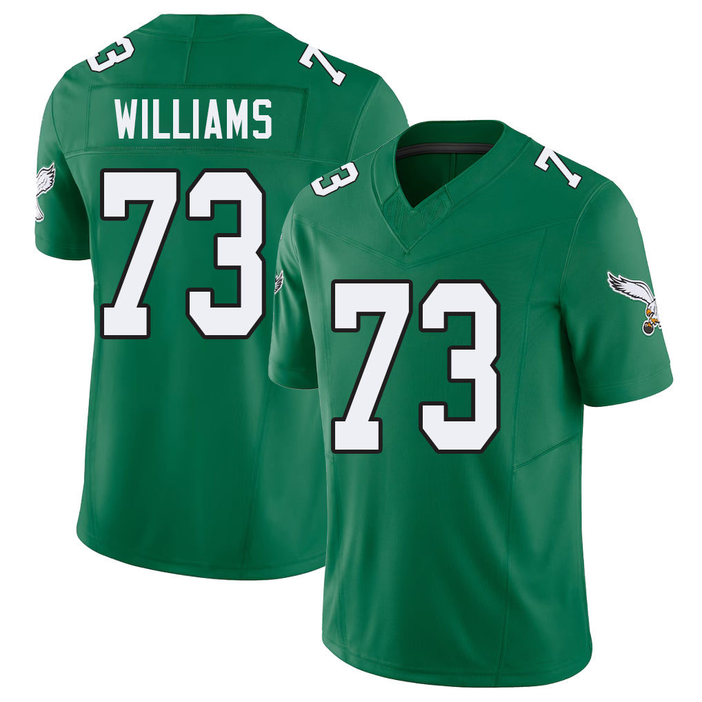 Philadelphia #73 Williams Player Football V Neck Short Sleeve Kelly Green Jersey Cameron For Men Youth Women Gift