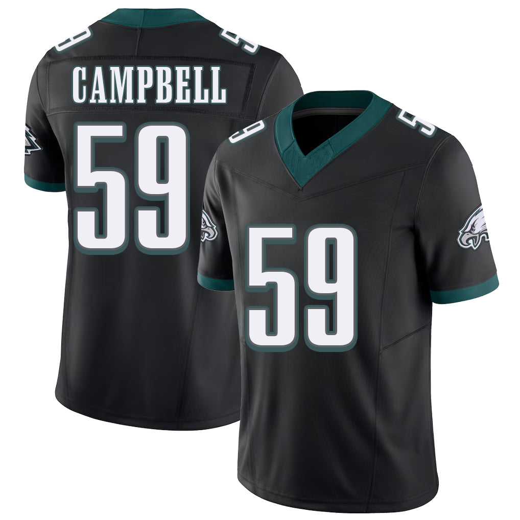 Philadelphia #59 Campbell Player Football V Neck Short Sleeve Black Jersey Chance For Men Youth Women Gift