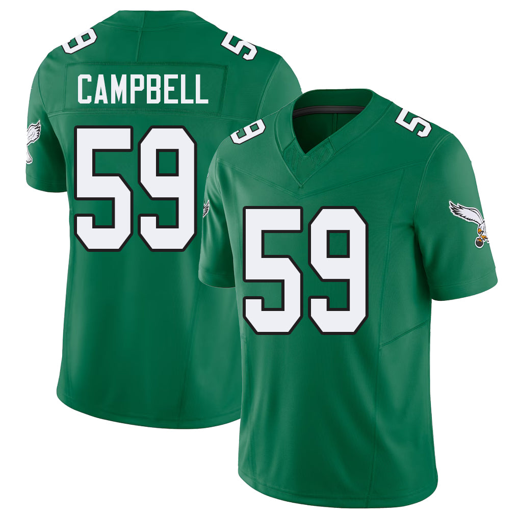 Philadelphia #59 Campbell Player Football V Neck Short Sleeve Kelly Green Jersey Chance For Men Youth Women Gift