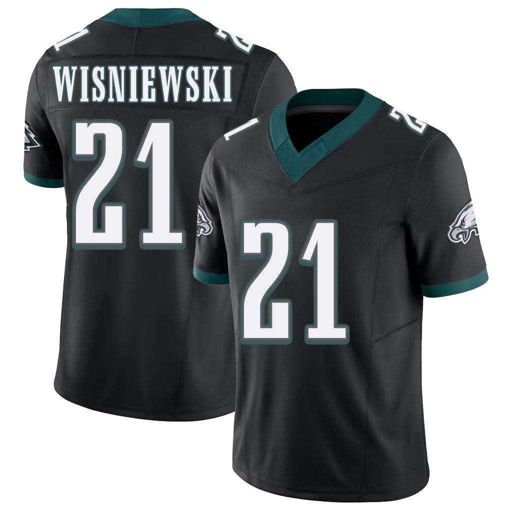 Philadelphia #21 Wisniewski Player Football V Neck Short Sleeve Black Jersey Cole For Men Youth Women Gift
