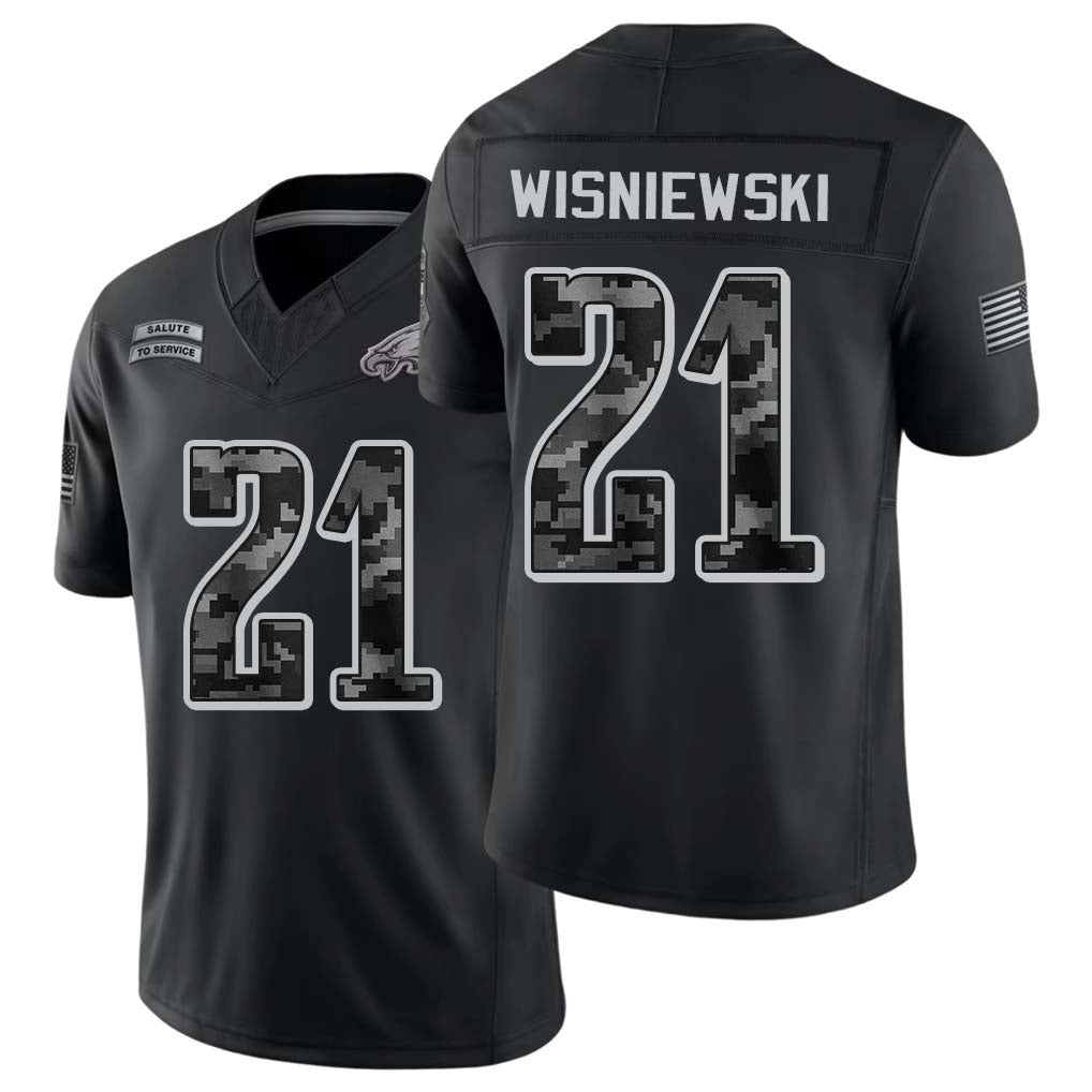Philadelphia #21 Wisniewski Player Football V Neck Short Sleeve Black Jersey Cole For Men Youth Women Gift
