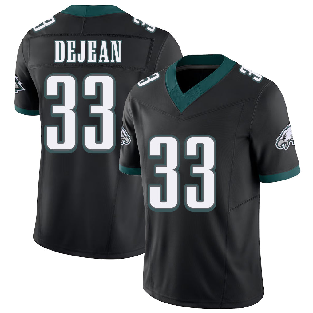 Philadelphia #33 DeJean Player Football V Neck Short Sleeve Black Jersey Cooper For Men Youth Women Gift