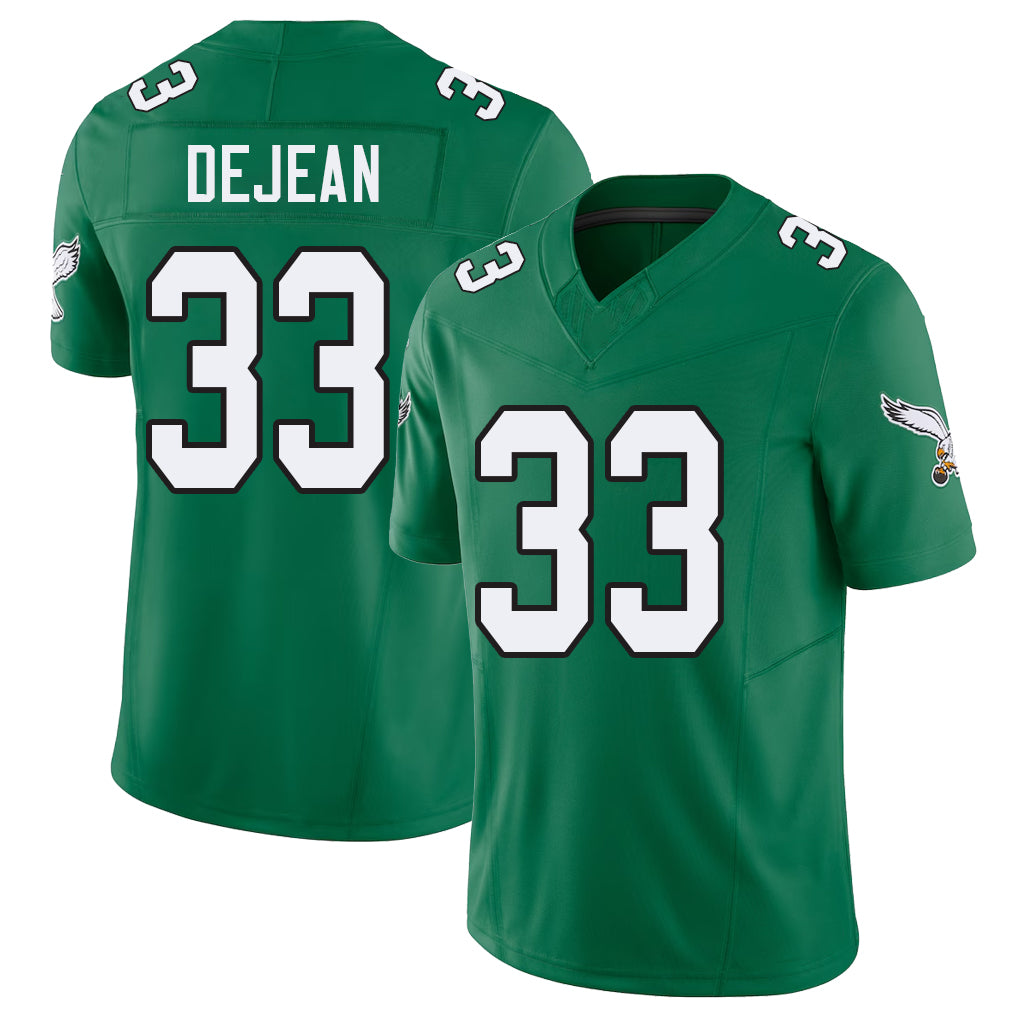 Philadelphia #33 DeJean Player Football V Neck Short Sleeve Kelly Green Jersey Cooper For Men Youth Women Gift