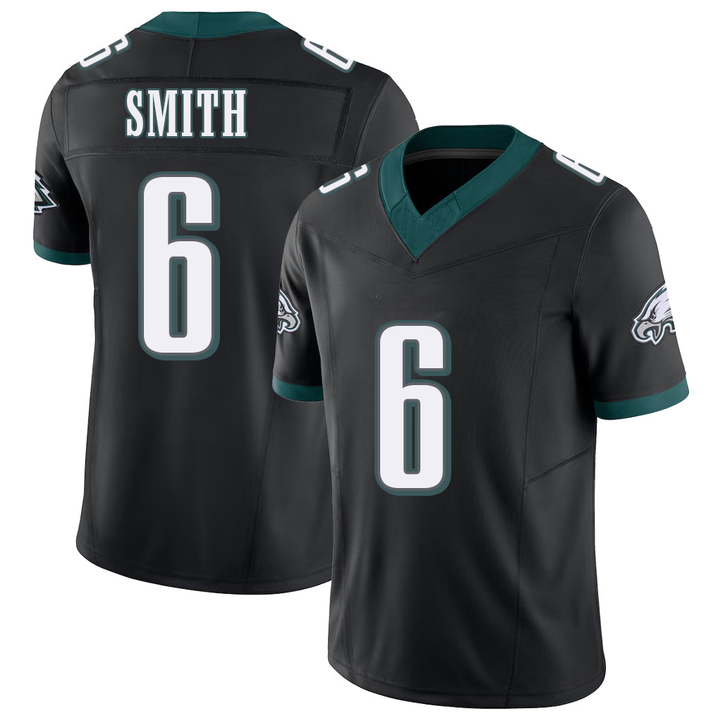 Philadelphia #6 Smith Player Football V Neck Short Sleeve Black Jersey DeVonta For Men Youth Women Gift