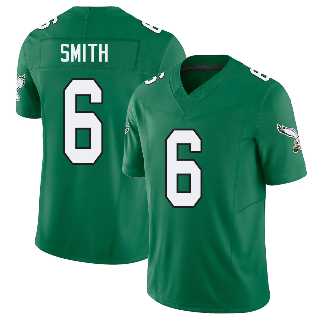 Philadelphia #6 Smith Player Football V Neck Short Sleeve Kelly Green Jersey DeVonta For Men Youth Women Gift