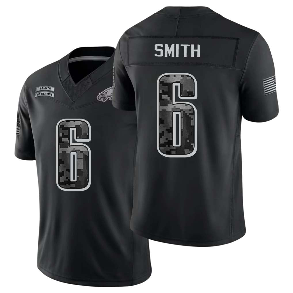 Philadelphia #6 Smith Player Football V Neck Short Sleeve Black Jersey DeVonta For Men Youth Women Gift