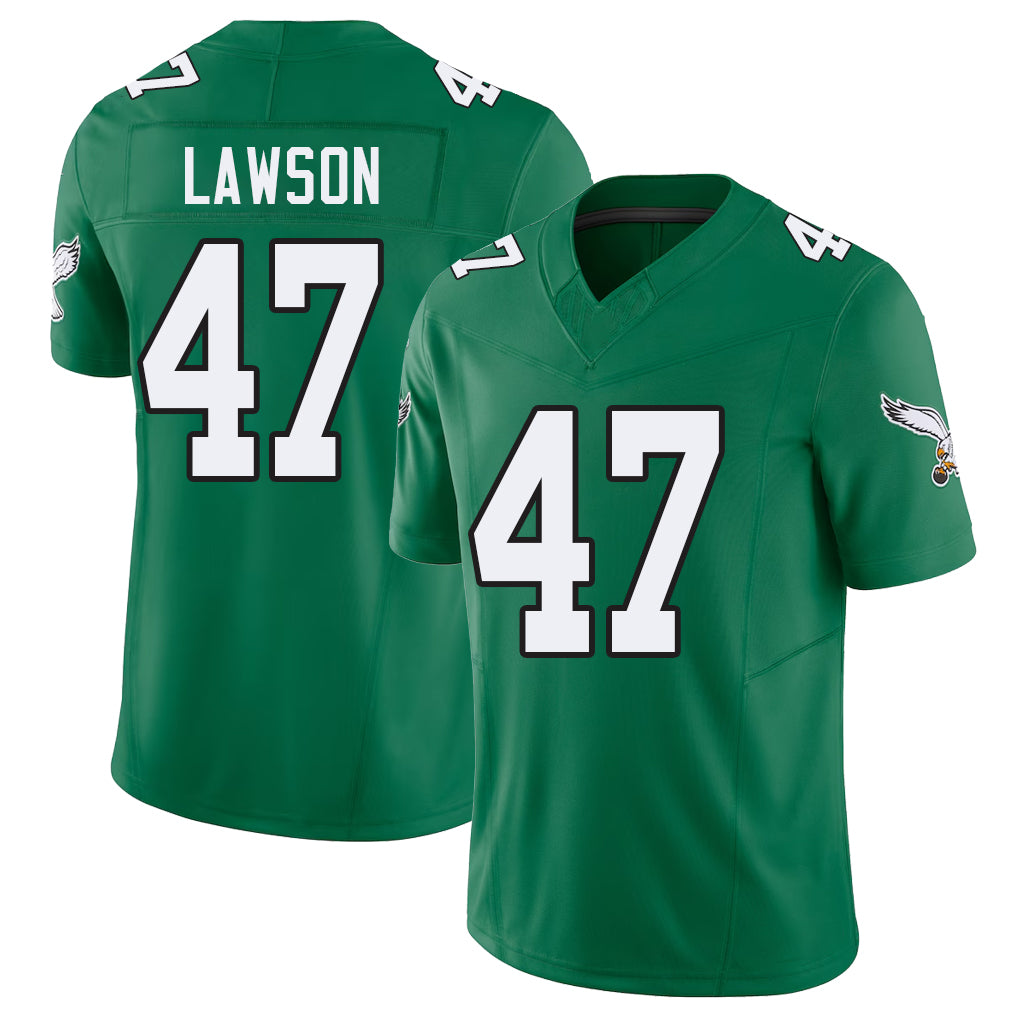 Philadelphia #47 Lawson Player Football V Neck Short Sleeve Kelly Green Jersey Deontae For Men Youth Women Gift