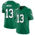 Philadelphia #13 Wicks Player Football V Neck Short Sleeve Kelly Green Jersey Dontayvion For Men Youth Women Gift