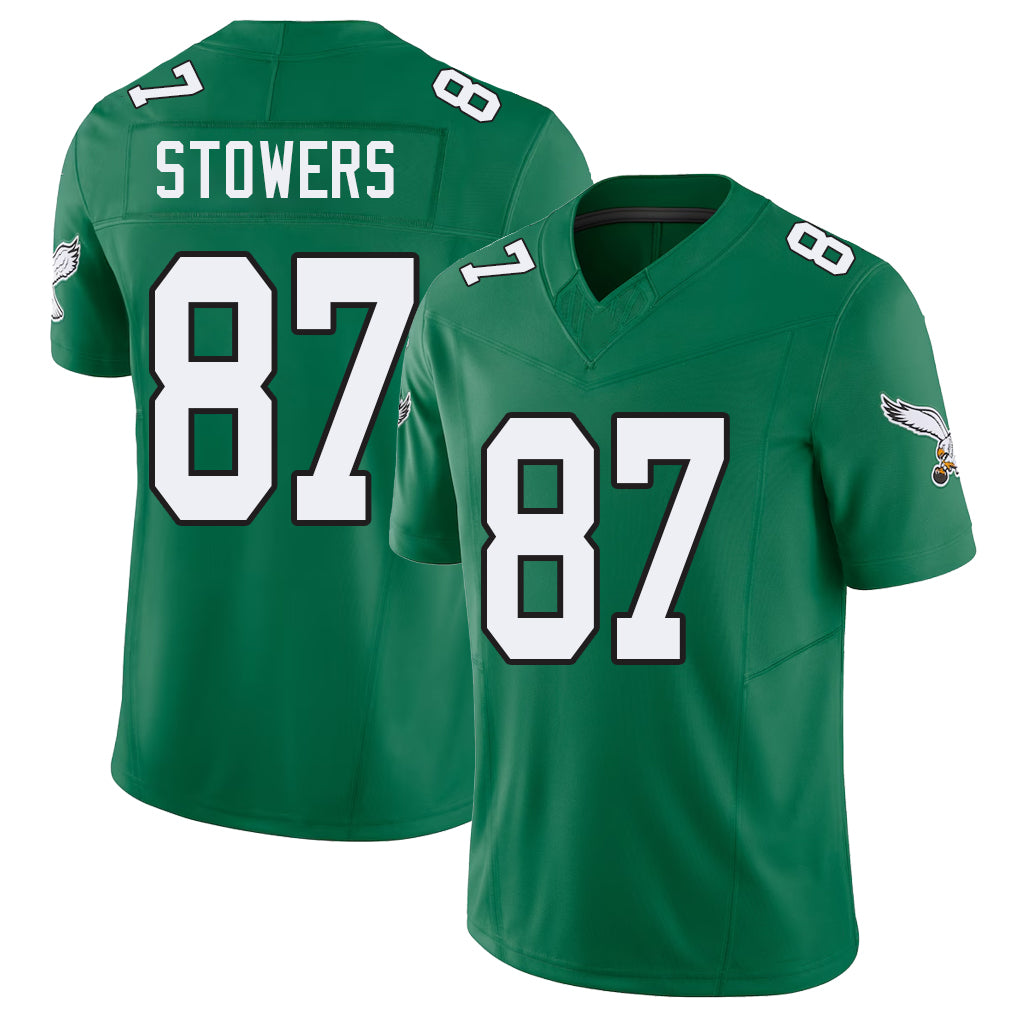 Philadelphia #87 Stowers Player Football V Neck Short Sleeve Kelly Green Jersey Eli For Men Youth Women Gift