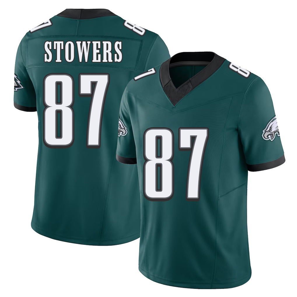 Philadelphia #87 Stowers Player Football V Neck Short Sleeve Midnight Green Jersey Eli For Men Youth Women Gift