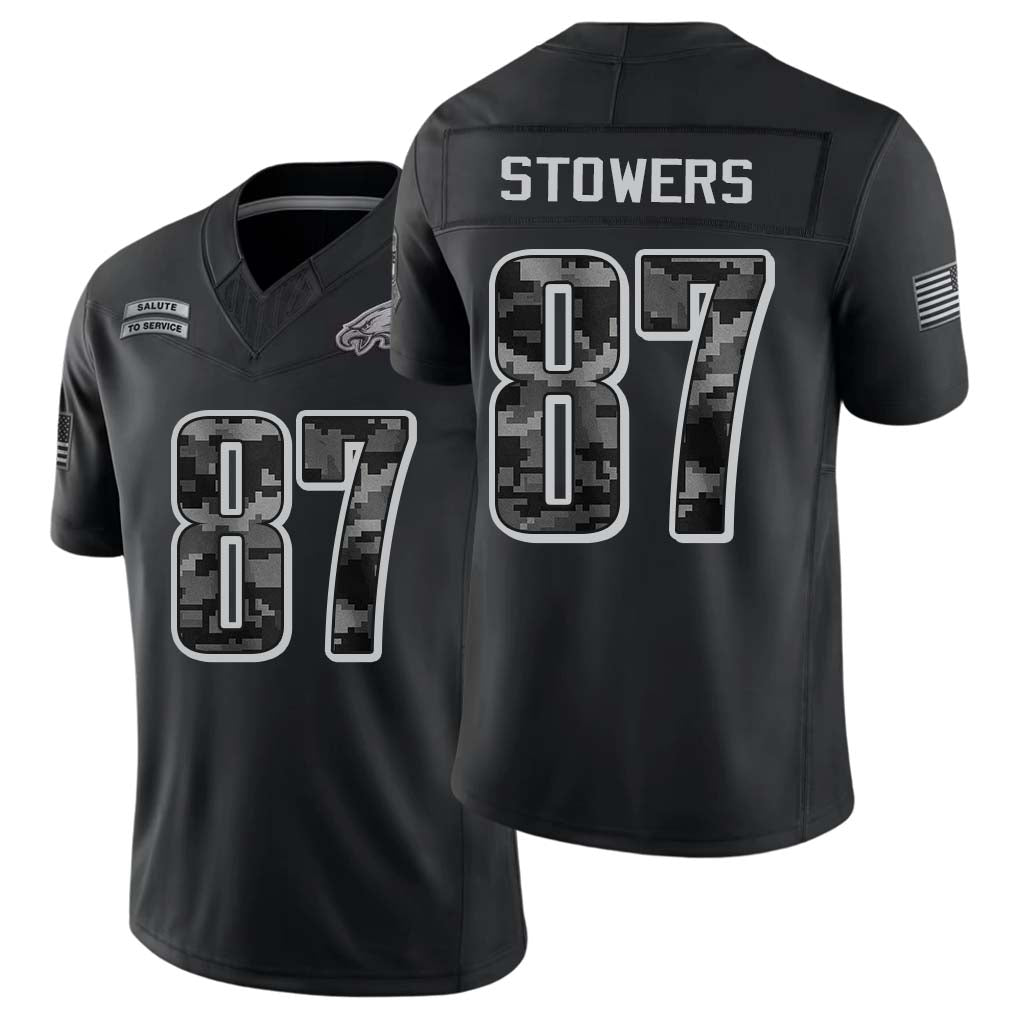 Philadelphia #87 Stowers Player Football V Neck Short Sleeve Black Jersey Eli For Men Youth Women Gift