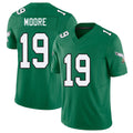 Philadelphia #19 Moore Player Football V Neck Short Sleeve Kelly Green Jersey Elijah For Men Youth Women Gift