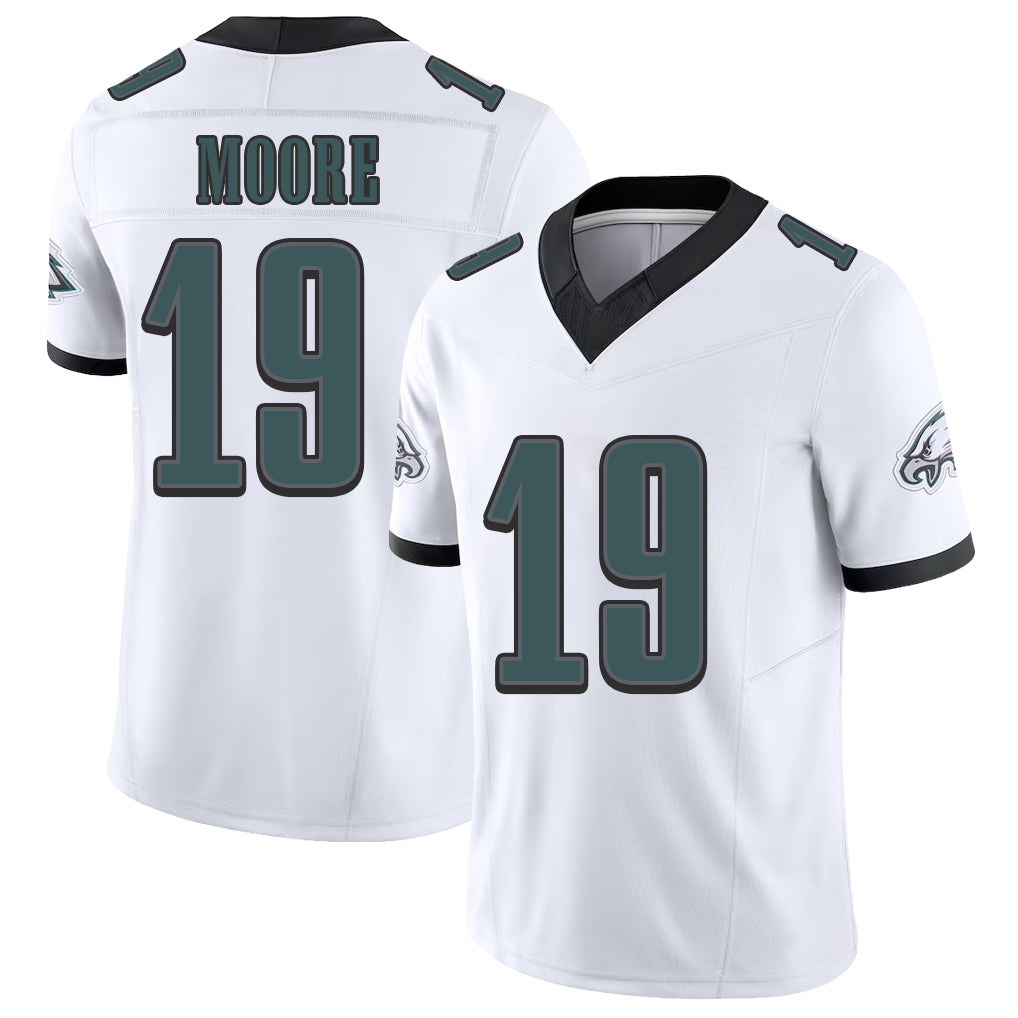 Philadelphia #19 Moore Player Football V Neck Short Sleeve White Jersey Elijah For Men Youth Women Gift