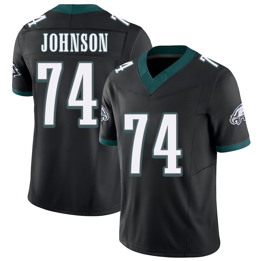 Philadelphia #74 Johnson Player Football V Neck Short Sleeve Black Jersey Fred For Men Youth Women Gift