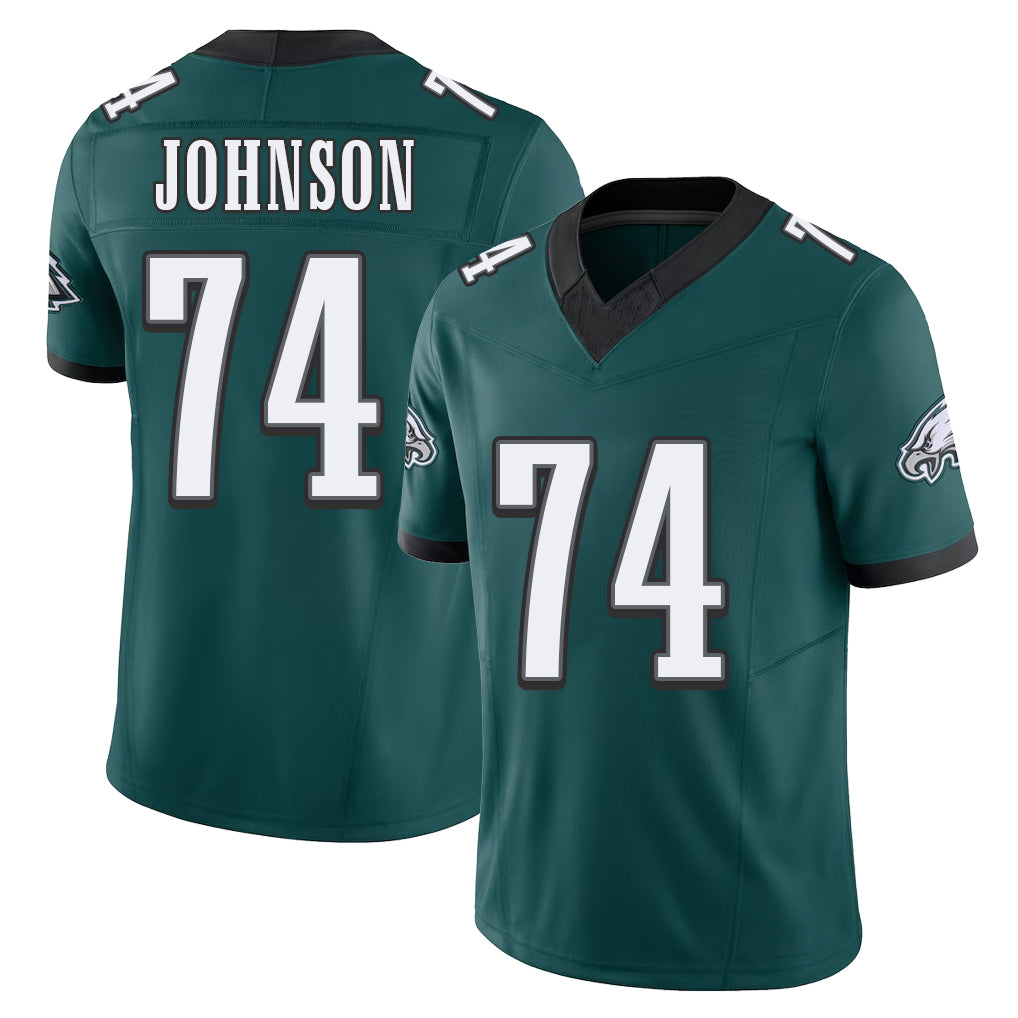 Philadelphia #74 Johnson Player Football V Neck Short Sleeve Midnight Green Jersey Fred For Men Youth Women Gift