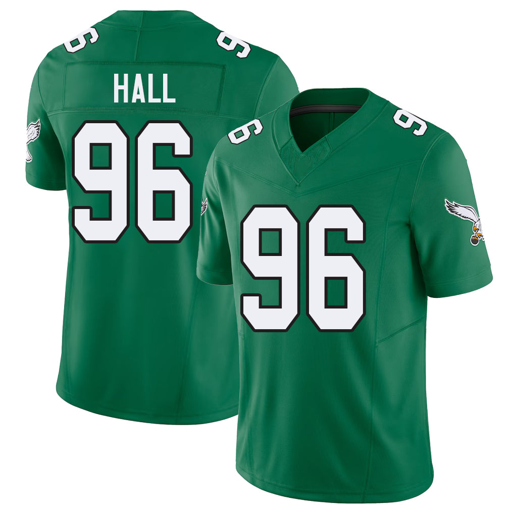 Philadelphia #96 Hall Player Football V Neck Short Sleeve Kelly Green Jersey Gabe For Men Youth Women Gift