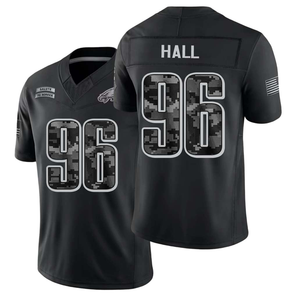 Philadelphia #96 Hall Player Football V Neck Short Sleeve Black Jersey Gabe For Men Youth Women Gift