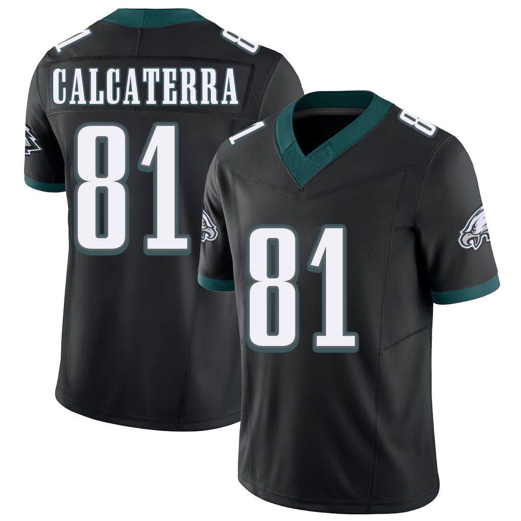 Philadelphia #81 Calcaterra Player Football V Neck Short Sleeve Black Jersey Grant For Men Youth Women Gift