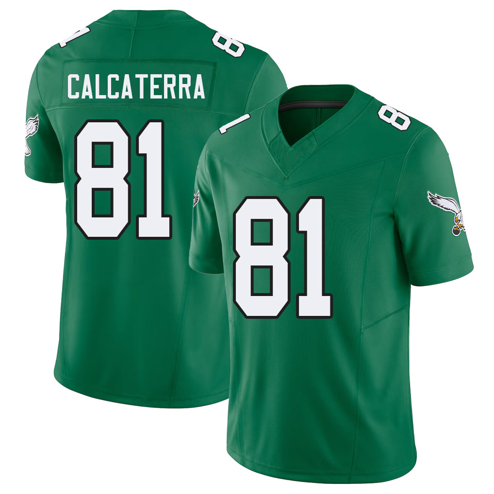 Philadelphia #81 Calcaterra Player Football V Neck Short Sleeve Kelly Green Jersey Grant For Men Youth Women Gift