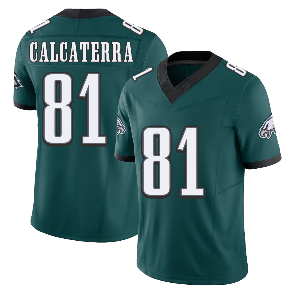 Philadelphia #81 Calcaterra Player Football V Neck Short Sleeve Midnight Green Jersey Grant For Men Youth Women Gift