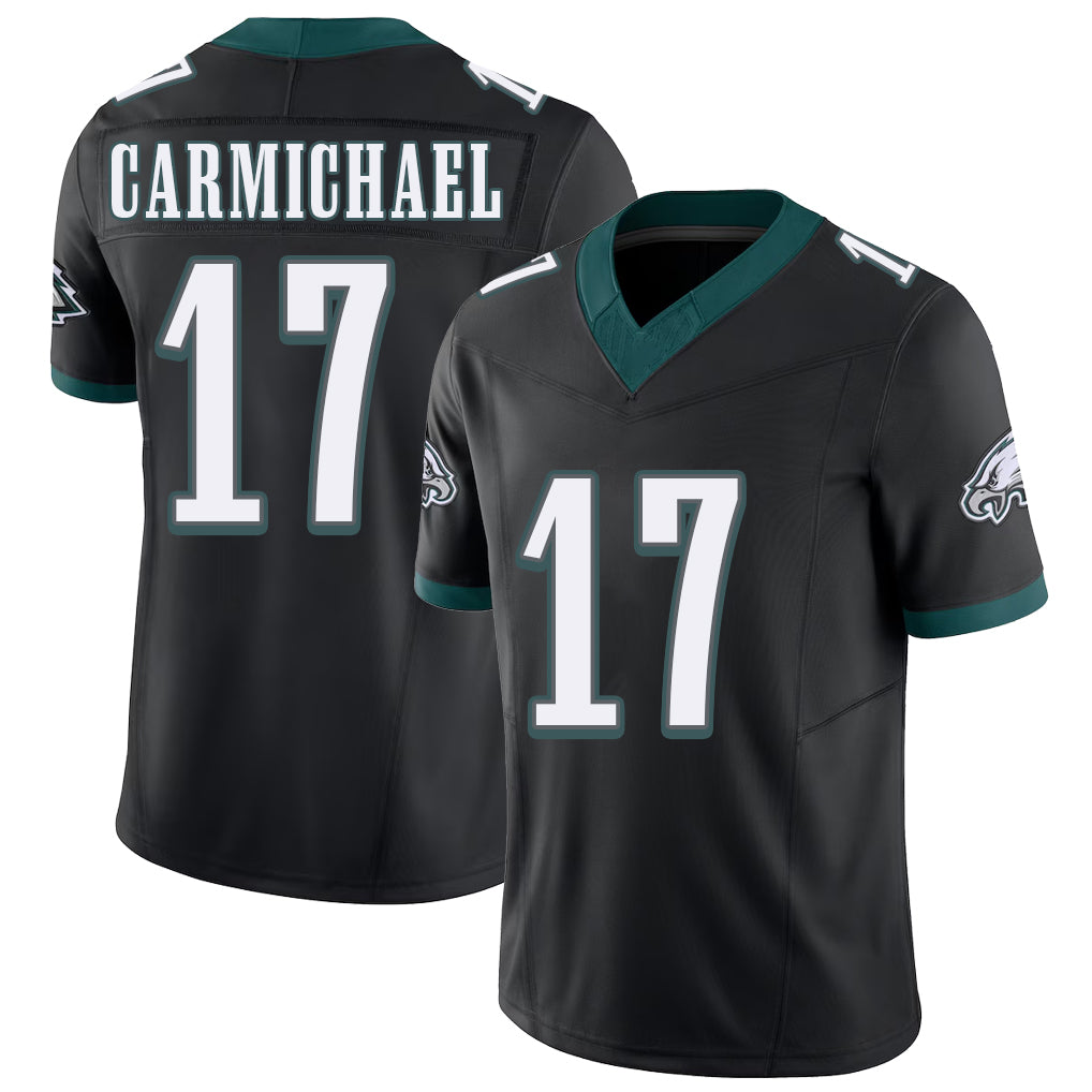 Philadelphia #17 Carmichael Player Football V Neck Short Sleeve Black Jersey Harold For Men Youth Women Gift