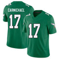 Philadelphia #17 Carmichael Player Football V Neck Short Sleeve Kelly Green Jersey Harold For Men Youth Women Gift