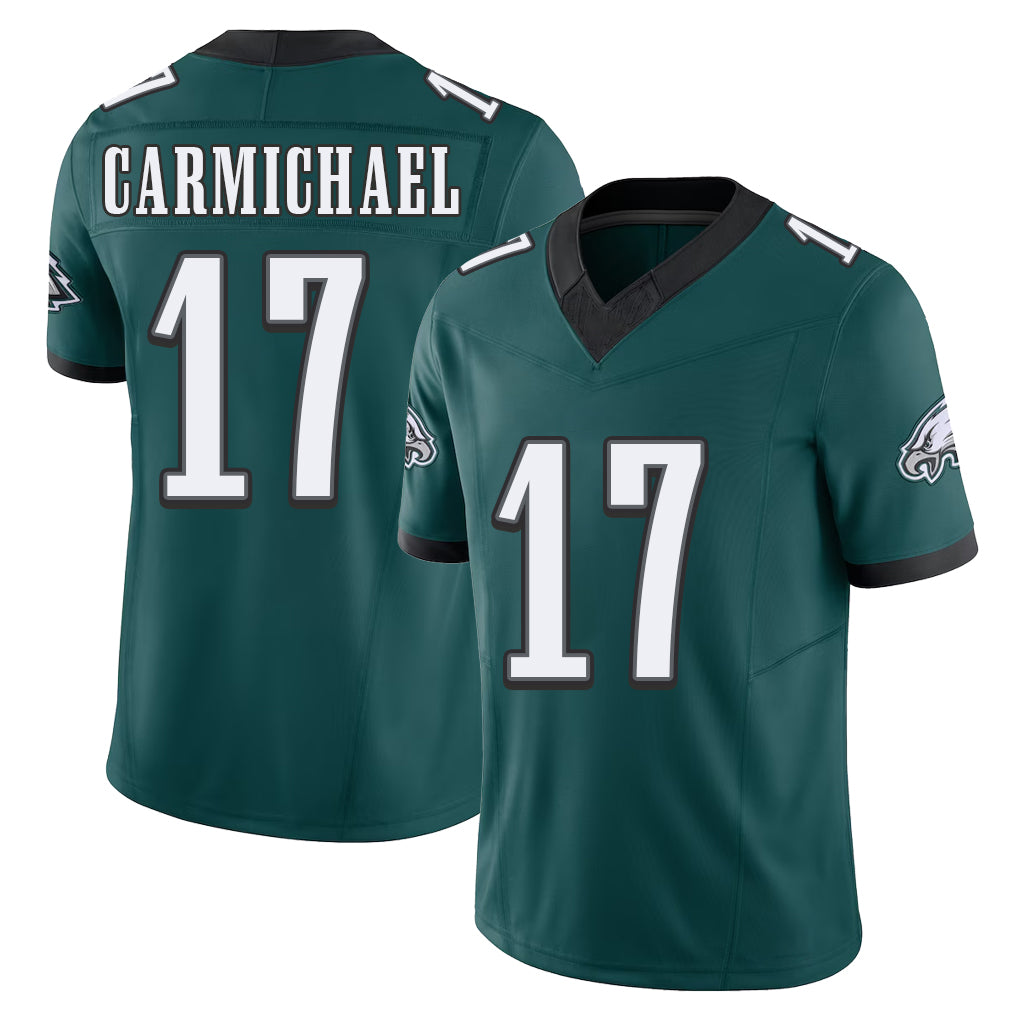 Philadelphia #17 Carmichael Player Football V Neck Short Sleeve Midnight Green Jersey Harold For Men Youth Women Gift