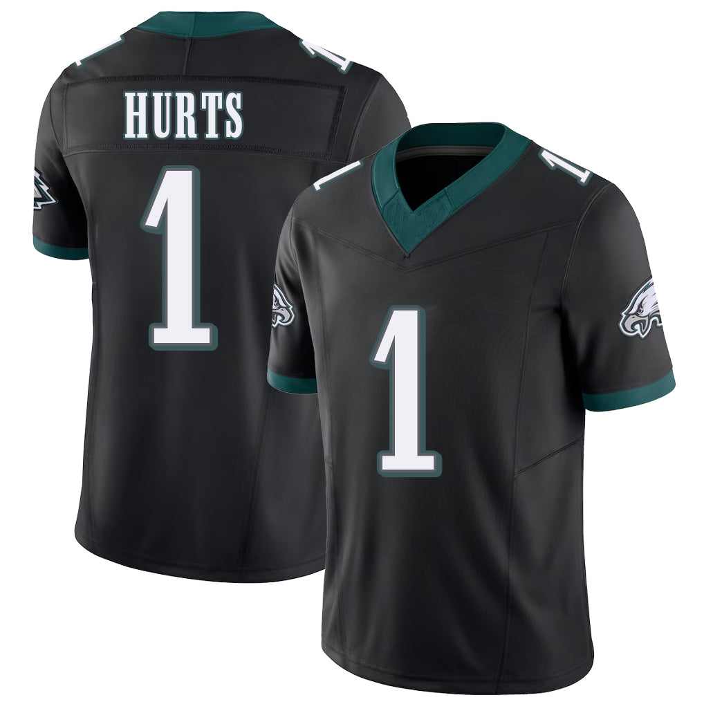 Philadelphia #1 Hurts Player Football V Neck Short Sleeve Black Jersey Jalen For Men Youth Women Gift