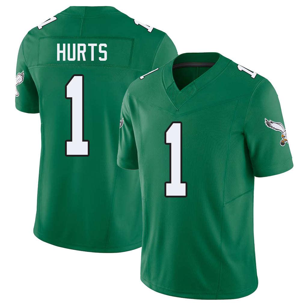 Philadelphia #1 Hurts Player Football V Neck Short Sleeve Kelly Green Jersey Jalen For Men Youth Women Gift