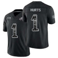 Philadelphia #1 Hurts Player Football V Neck Short Sleeve Black Jersey Jalen For Men Youth Women Gift
