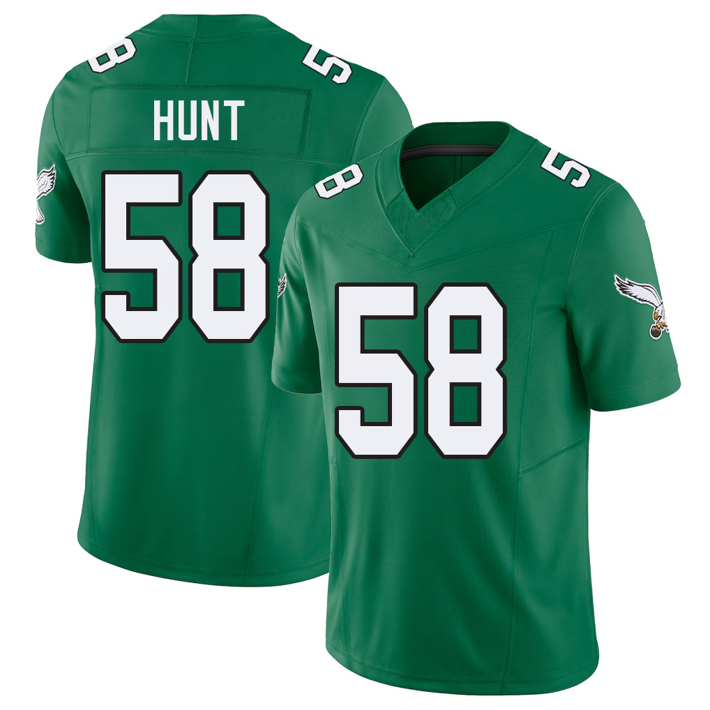 Philadelphia #58 Hunt Player Football V Neck Short Sleeve Kelly Green Jersey Jalyx For Men Youth Women Gift