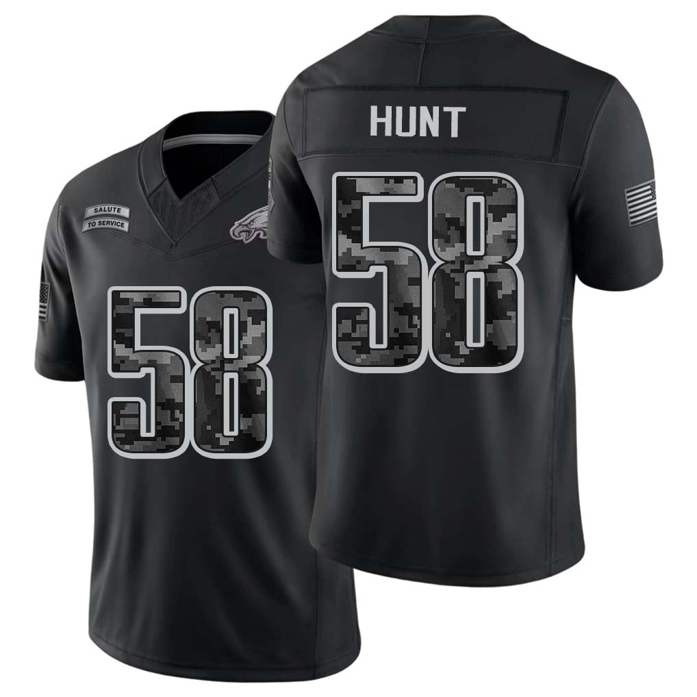 Philadelphia #58 Hunt Player Football V Neck Short Sleeve Black Jersey Jalyx For Men Youth Women Gift
