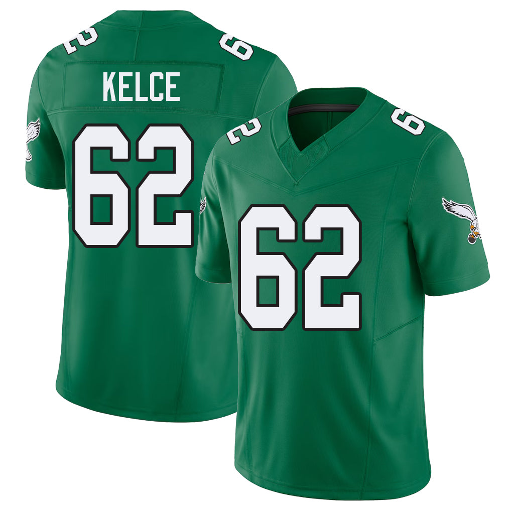 Philadelphia #62 Kelce Player Football V Neck Short Sleeve Kelly Green Jersey Jason For Men Youth Women Gift