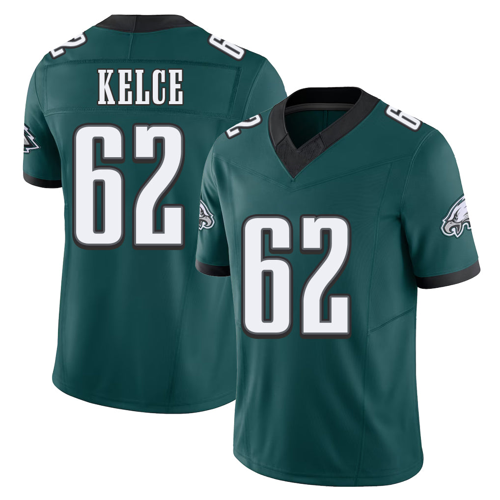Philadelphia #62 Kelce Player Football V Neck Short Sleeve Midnight Green Jersey Jason For Men Youth Women Gift