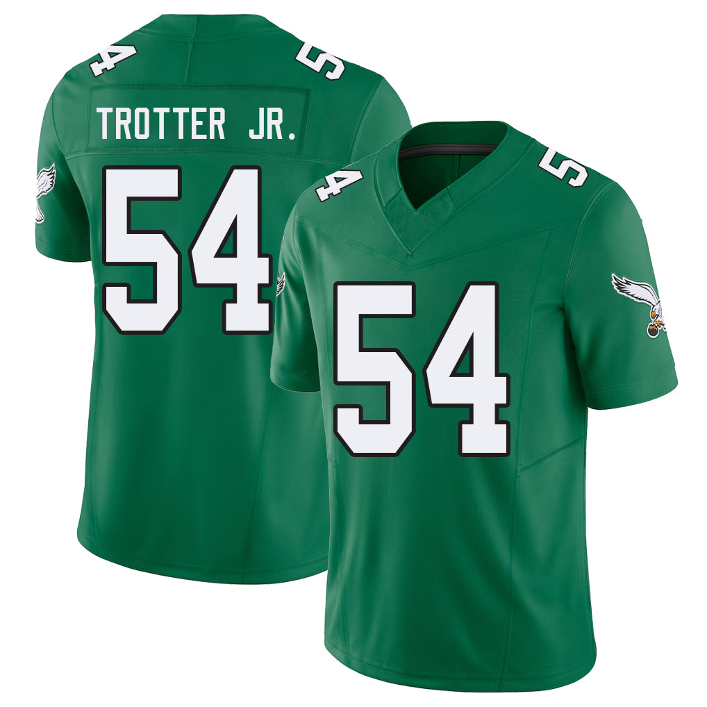 Philadelphia #54 Trotter Jr. Player Football V Neck Short Sleeve Kelly Green Jersey Jeremiah For Men Youth Women Gift