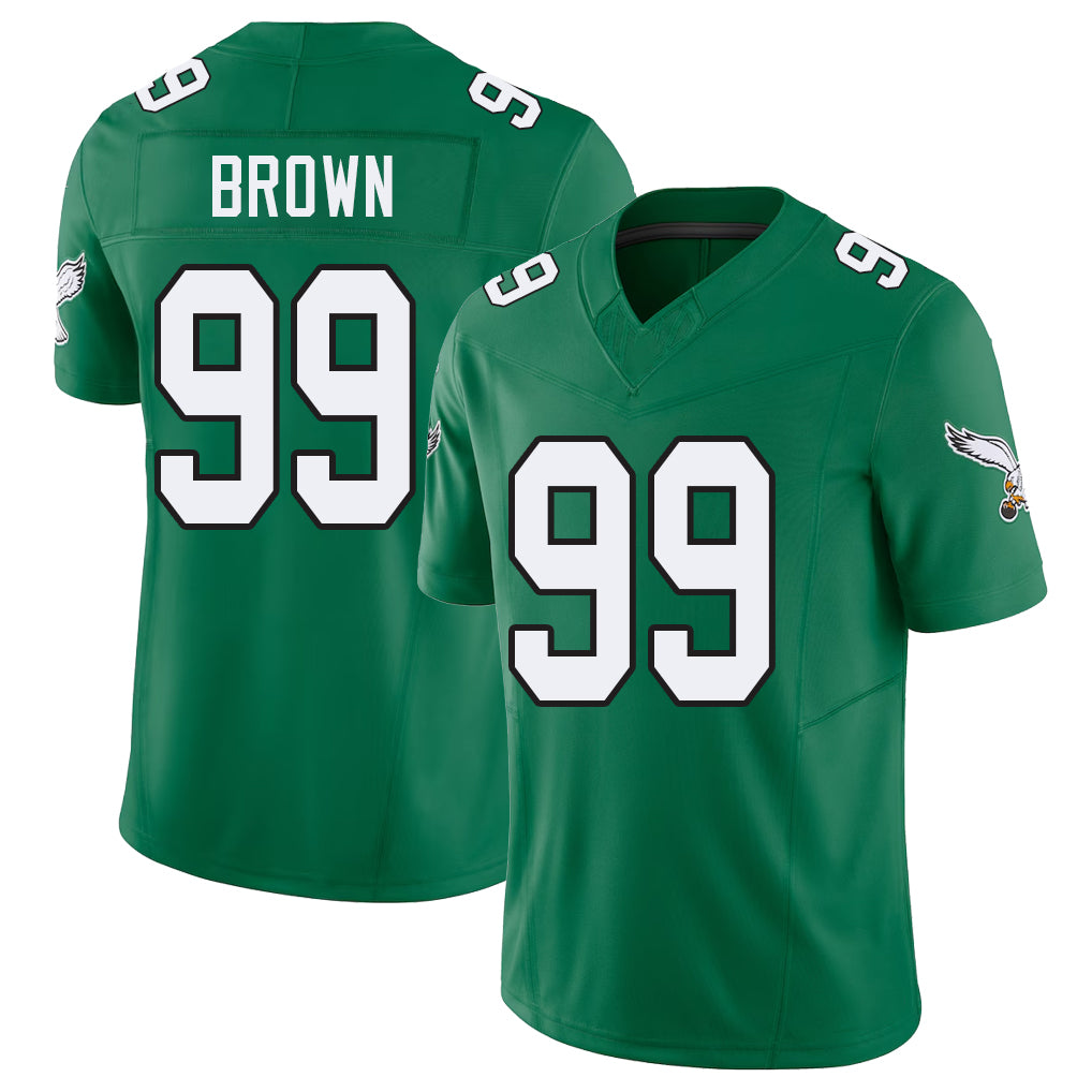 Philadelphia #99 Brown Player Football V Neck Short Sleeve Kelly Green Jersey Jerome For Men Youth Women Gift