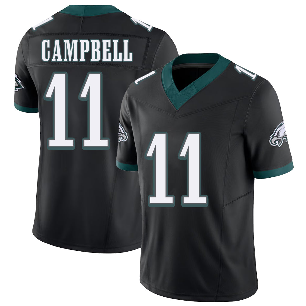 Philadelphia #11 Campbell Player Football V Neck Short Sleeve Black Jersey Jihaad For Men Youth Women Gift