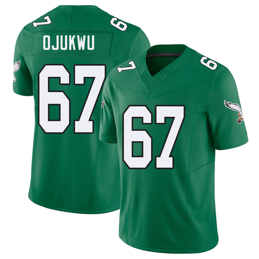 Philadelphia #67 Ojukwu Player Football V Neck Short Sleeve Kelly Green Jersey John For Men Youth Women Gift