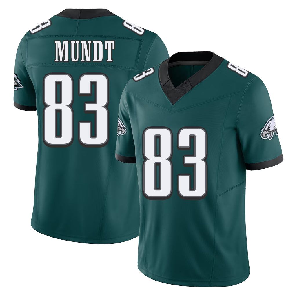 Philadelphia #83 Mundt Player Football V Neck Short Sleeve Midnight Green Jersey Johnny For Men Youth Women Gift