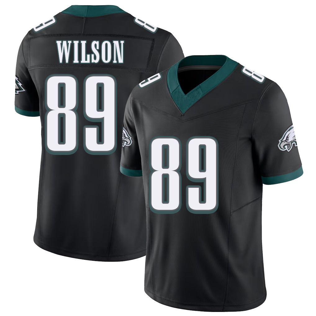 Philadelphia #89 Wilson Player Football V Neck Short Sleeve Black Jersey Johnny For Men Youth Women Gift