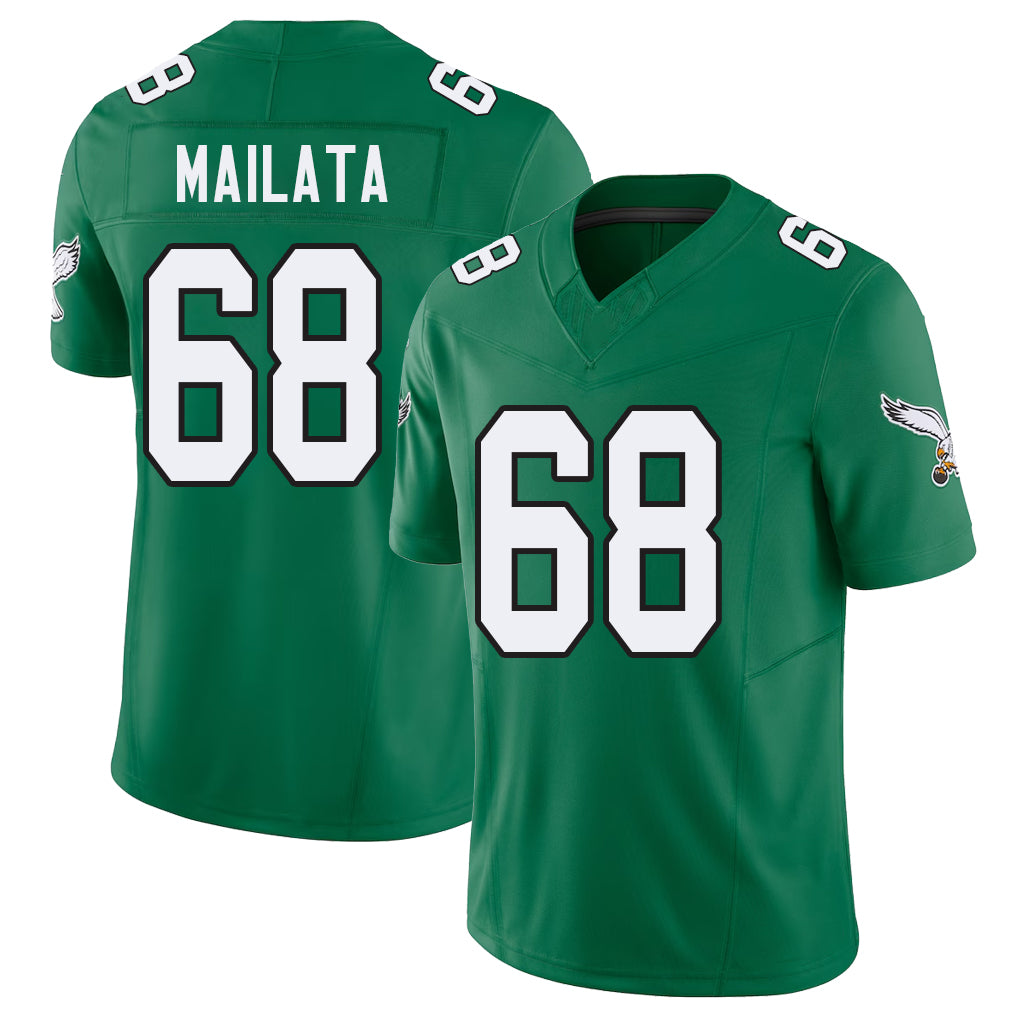 Philadelphia #68 Mailata Player Football V Neck Short Sleeve Kelly Green Jersey Jordan For Men Youth Women Gift