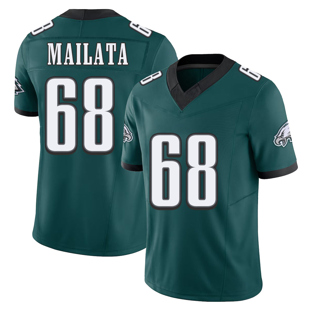 Philadelphia #68 Mailata Player Football V Neck Short Sleeve Midnight Green Jersey Jordan For Men Youth Women Gift