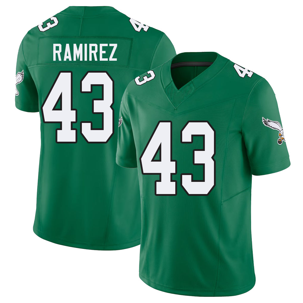 Philadelphia #43 Ramirez Player Football V Neck Short Sleeve Kelly Green Jersey Jose For Men Youth Women Gift