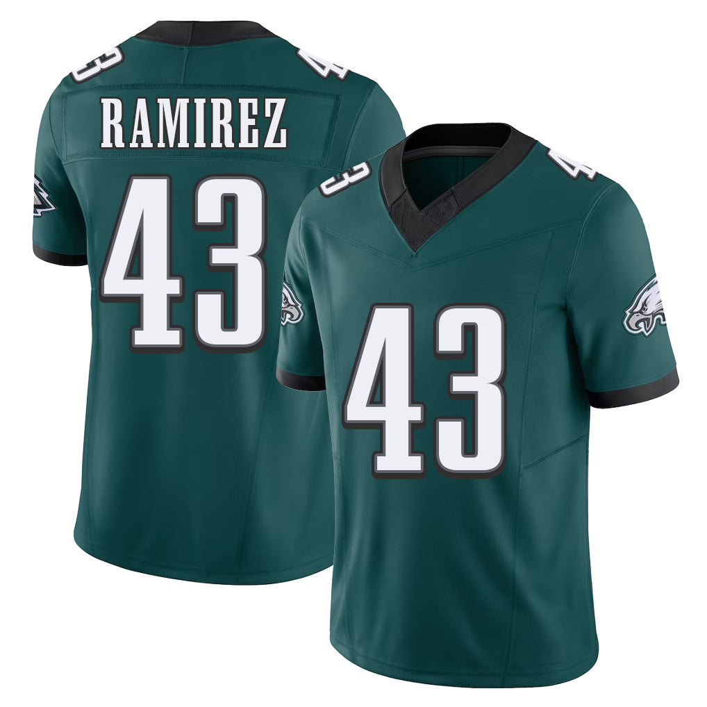 Philadelphia #43 Ramirez Player Football V Neck Short Sleeve Midnight Green Jersey Jose For Men Youth Women Gift