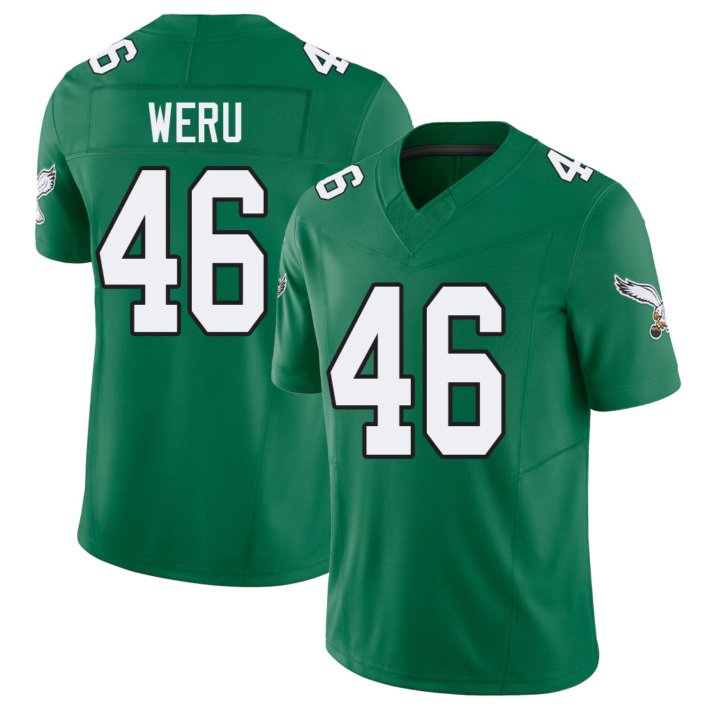 Philadelphia #46 Weru Player Football V Neck Short Sleeve Kelly Green Jersey Joshua For Men Youth Women Gift