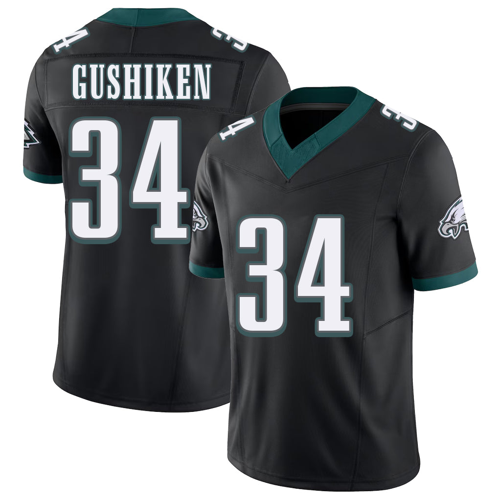 Philadelphia #34 Gushiken Player Football V Neck Short Sleeve Black Jersey Kapena For Men Youth Women Gift