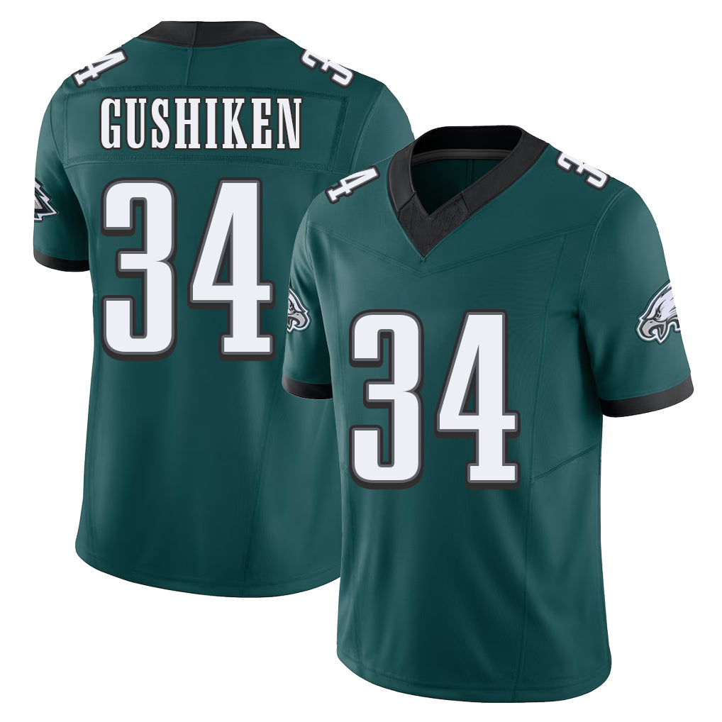 Philadelphia #34 Gushiken Player Football V Neck Short Sleeve Midnight Green Jersey Kapena For Men Youth Women Gift