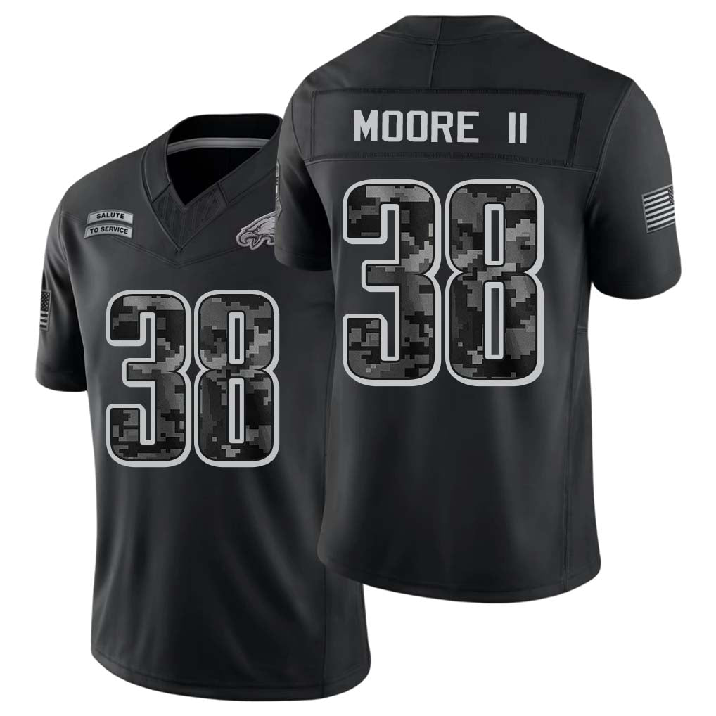 Philadelphia #38 Moore II Player Football V Neck Short Sleeve Black Jersey Kenny For Men Youth Women Gift